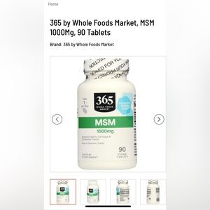 MSM Lot of 2 sealed bottles 1000 MG. 90 vegan tablets Whole Foods Market